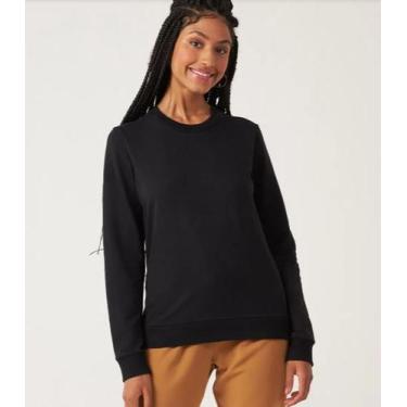 Imagem de Blusa Casaco Moletom Flanelado Básico Feminino com Stretch Gola Redond