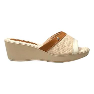 Imagem de Tamanco anabela piccadilly pontilhado feminino 540404, Bege, Branco of