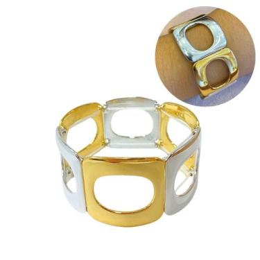 Imagem de Bracelete Pulseira Elástico Quadrado Vazado Duplo Banhado - UZZE