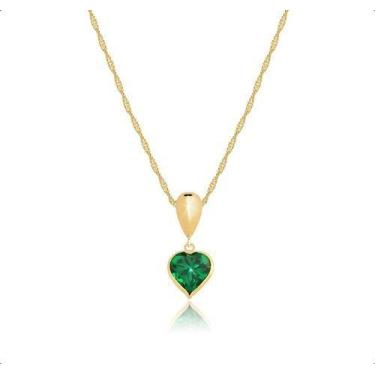 Imagem de Cordão Ouro 18k Com Pingente Gota e Coração - Paulistana Joias, Verde 