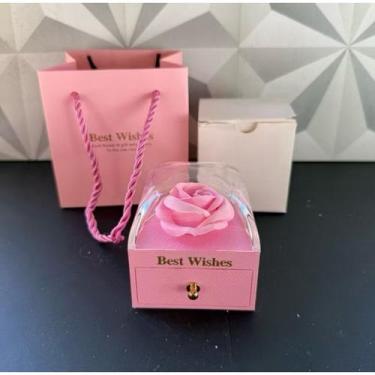 Imagem de Porta joias com flor artificial rosa para presente anel pulseira colar