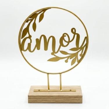 Imagem de Placa Decorativa "Amor" Dourada em Metal e MDF - Elegância para sua Me