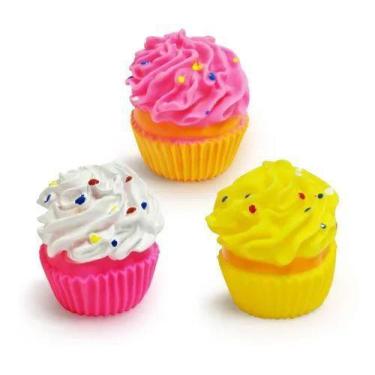 Imagem de Brinquedo Mordedor Sonoro de Vinil para Cães Cupcake - Cores Sortidas 