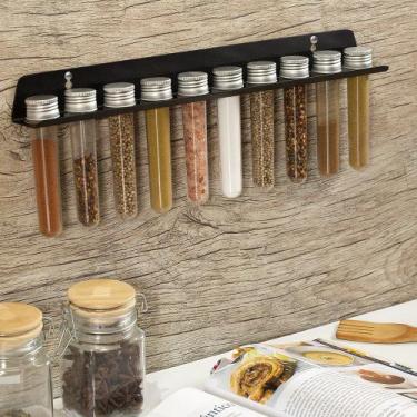 Imagem de Suporte Porta Temperos com 10 Tubetes de Parede - Aço-Preto - Maxx Dia