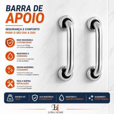 Imagem de Alça Barra de Apoio Banheiro 30cm Idoso Deficiente Corrimão Barra Segu