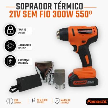 Imagem de Soprador Térmico Famastil 21v Sem Fio Led 550 Graus 300W