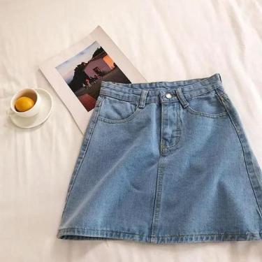 Imagem de Saia Jeans Vintage De Cintura Alta plus Size Para Mulheres, Casual, Mo