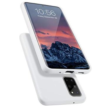 Imagem de E Segoi Capa para Samsung Galaxy S20 Plus de 6,7 polegadas, S20+ capa de borracha de gel de silicone líquido à prova de choque, almofada de forro de tecido de microfibra macia compatível com Samsung S20 Plus (branca)