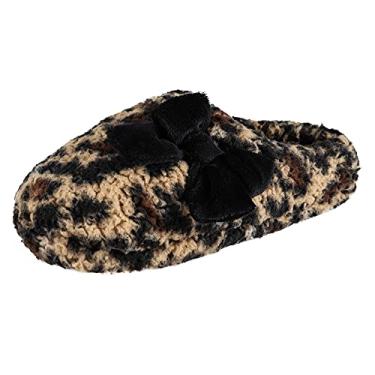 Imagem de Jessica Simpson Pantufa feminina de pelúcia Marshmallow com espuma viscoelástica, Leopardo, Large