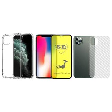 Imagem de Capinha Silicone Antichoque e Película Gel 5D Frente e Traseira Compatível com Iphone 11 Pro