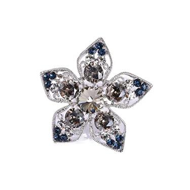Imagem de jinyi2016SHOP Broche feminino moderno vintage de flor azul cinza strass pinos para terno casaco joia atmosférica acessório de fantasia (cor de metal: banhado a prata)