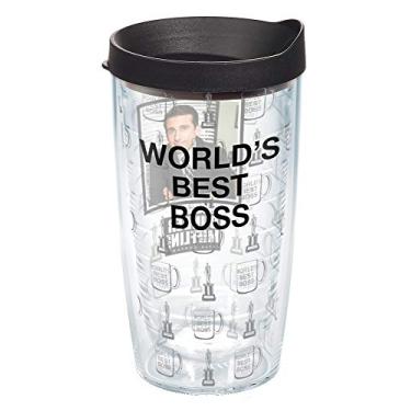 Imagem de Tervis O copo de viagem The Office Worlds Best Boss Made in USA com isolamento térmico de parede dupla mantém as bebidas frias e quentes, 473 ml, clássico