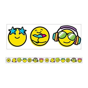 Imagem de Bordas retas de quadro de avisos Carson Dellosa Kind Vibes — 12 tiras coloridas de quadro de avisos de rosto sorridente, decoração de casa ou sala de aula (9,5 x 7,6 cm)