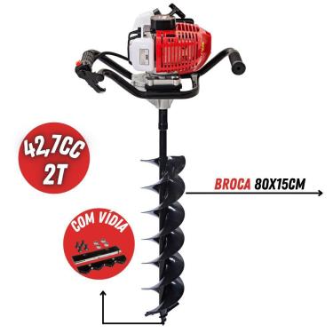 Imagem de Perfurador de Solo Profissional Kawashima ED243BD á Gasolina 43cc 2 Tempos Com Broca 150x800mm Ideal Para Fixação de Postes, Pilares e Vigas