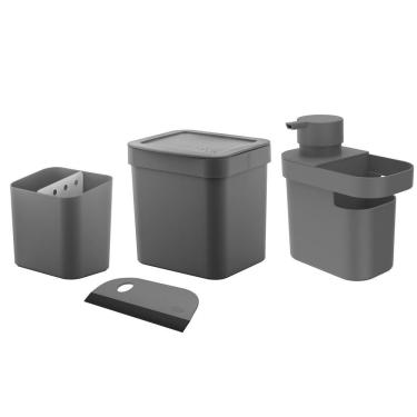 Imagem de Kit Cozinha Dispenser Detergente Porta Esponja Rodinho Lixeira 2,5L Pia Escorredor Talheres - Ou