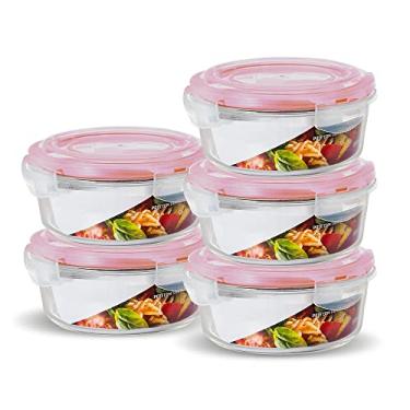Imagem de Conjunto 5 Potes de Vidro Hermético Tampa Silicone Marmita Mantimentos 950ml (Vermelho)