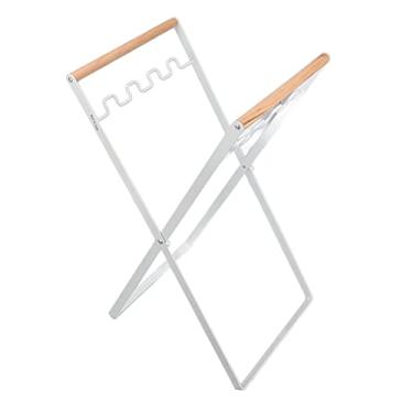 Imagem de Suporte de saco de lixo dobrável, suporte de saco de lixo, alça de madeira de borracha suporte de ferro suporte de saco de reciclagem de plástico dobrável para uso interno ao ar livre(Branco)