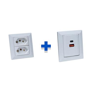 Imagem de Kit Espelhos Tomadas Duplo Chanf 2Tom 10A 2Usb 3.5A 1tipoC COR:BRANCO