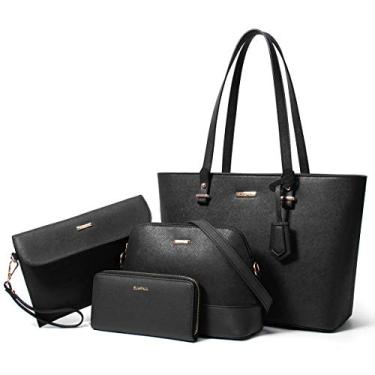Imagem de Bolsa feminina moderna, carteira, bolsa de ombro, alça superior, conjunto de 4 peças, A - Preto, Large