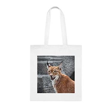 Imagem de Sacola Lynx, presente de lince, bolsa de ombro lince, sacos reutilizáveis de lince, ideia de presente de cesta de aniversário de Natal, presente para ela, presente para ele, bolsa feminina, Branco