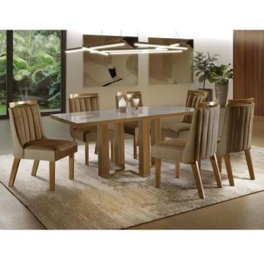 Conjunto Sala de Jantar Tampo MDF/Vidro 6 Cadeiras Helena Espresso Móveis