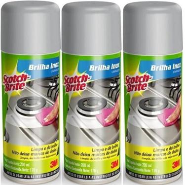 Imagem de Kit com 3 Brilha INOX SCOTCH Brite 200ML Limpador SPRAY 3M