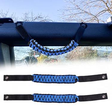 Imagem de BESTAOO Barra de rolagem com cabo de corda Paracord para Ford Bronco 2021 2022, com design Bronco, pacote com 2 (azul)