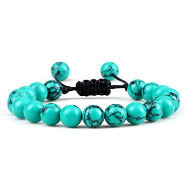 Imagem de Pulseiras ajustáveis para casais 8 mm contas preto branco trança macramê amantes pulseira para mulheres homens joias à distância - preto pinheiro verde, Cristal