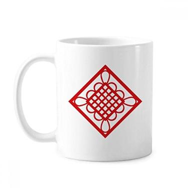 Imagem de Caneca de cerâmica com nó chinês vermelho diamante corte de papel cerâmica xícara de café porcelana louça