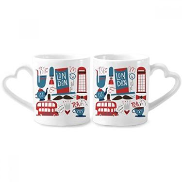 Imagem de Big Ben Conjunto de canecas de porcelana para casais, ônibus britânico, bandeira da Inglaterra, coração