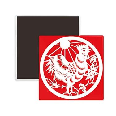 Imagem de Galo cortado em papel China Zodíaco Arte Quadrada Cerâmica Imã Lembrança Imã