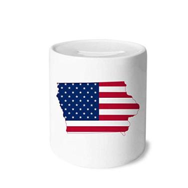 Imagem de DIYthinker Iowa USA Map Stars Stripes Flag Shape Money Box Saving Banks Ceramic Coin Case Kids Adults