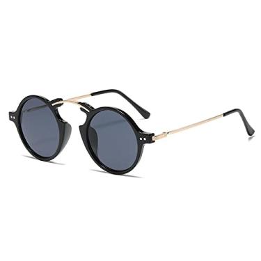 Imagem de Óculos de sol redondos pequenos de ponte única exclusivos para mulheres óculos de sol gradiente de luxo masculinos óculos de liga vintage uv400, cinza dourado, tamanho único