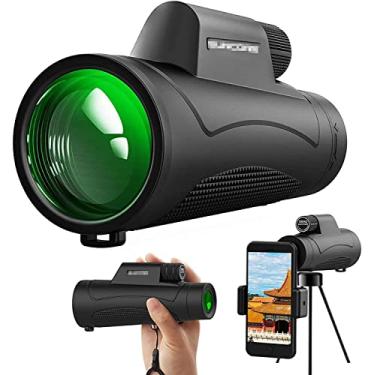 Imagem de Telescópio monocular, 10 × 42 hd prisma de alta potência monocular portátil à prova dwaterproof água telescópio anti-nevoeiro com suporte de telefone tripé para acampar viagens observação de