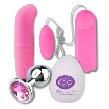 Imagem de Kit 4 Peças Sex Shop Vibrador Feminino Masturbador Masculino Egg Silicone Golfinho Bullet Aveludado Combo Sexshop