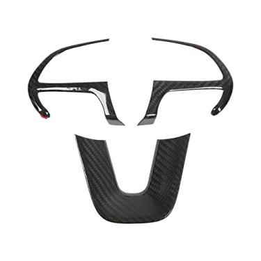 Imagem de Fydun 3 peças adesivo de acabamento de moldura de volante de fibra de carbono acessórios para interior de carro para Challenger 2015-2021