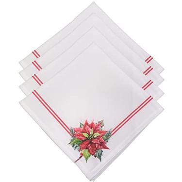 Imagem de Kit 4 Guardanapos de Tecido Flor de Natal Canto Branco 40cmx40cm