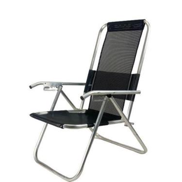Imagem de Cadeira De Praia Aluminio Reclinável Alta 110 Kg- Preto - Cadeiras Bra