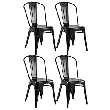 Imagem de Loft7, Kit 4 Cadeiras Iron Tolix Design Industrial em Aço Carbono Vintage e Elegante Versátil Sala de Jantar Cozinha Bar Varanda Gourmet, Preto SemiBrilho.