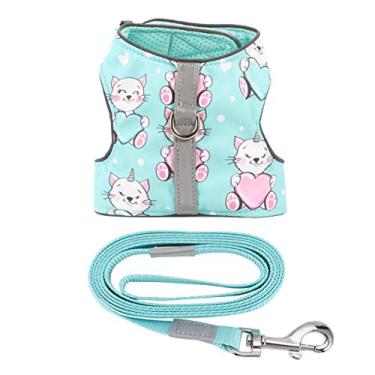 Imagem de VILLCASE Conjunto de arnês e trela para gatos para caminhar à prova de fuga para gatos e cães pequenos Arreios de malha macia Arreios de colete ajustável para gatos com alça reflexiva e ajuste confortável (S)