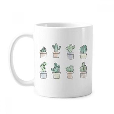 Imagem de Caneca de cerâmica com estampa de suculentas de cacto em vaso com ilustração de plantas em vaso e porcelana