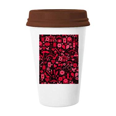 Imagem de Caneca de cerâmica preta com corações rosa lábios Dia dos Namorados Caneca de café copo de cerâmica