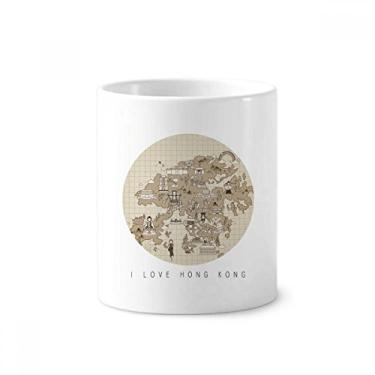 Imagem de Hong Kong Mapa Tradicional Visit China Escova de Dentes Suporte para Caneta Caneca Cerâmica Suporte Lápis Copo