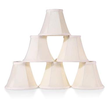 Imagem de Persiana de lâmpada Wellmet, persianas de lâmpada Chandelair de linho natural, encaixe para as luzes de vela E12, Bell-3x6x5 inches, Cream White
