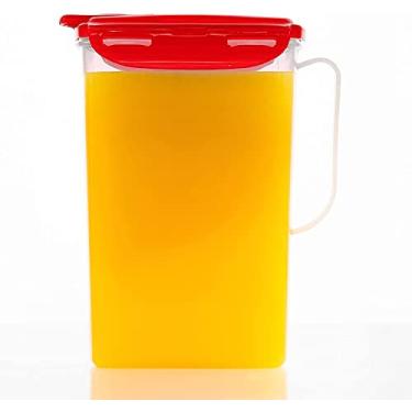 Imagem de Jarra de água para porta de geladeira LocknLock Aqua com alça de plástico livre de BPA com tampa flip top perfeita para fazer chás e sucos, 2 litros, vermelha