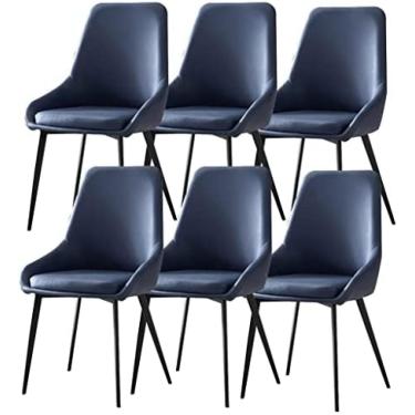 Imagem de Conjunto De 6 Cadeiras De Jantar, Cadeira Lateral De Couro PU À Prova D'água Com Pernas De Metal De Aço Carbono Para Restaurantes Comerciais Domésticos,Azul,Remarkable88