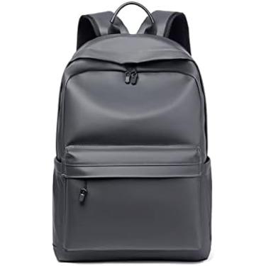 Imagem de Mochilas Masculinas De Couro PU, Cor Sólida, Simples, Para Viagem De Negócios, Laptop, Grande Capacidade, Portátil, Urbana,Cinza,Constructive23