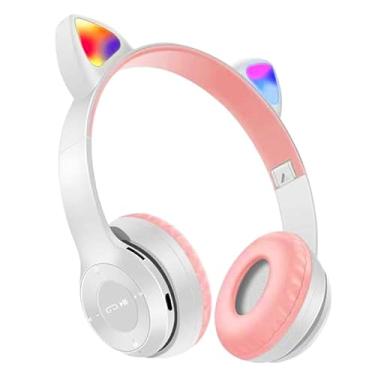 Imagem de Fone Infantil Sem fio com Orelhas de Gato LEDs Bluetooth 5.0 Cartão (Branco)