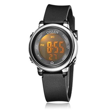 Imagem de Relógio Feminino Esportivo LED à Prova D`água, Alarme, Cronômetro, 7 Cores de Luz de Fundo LED (Preto)