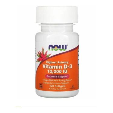 Imagem de 1 Pote High Potency Vitamin D-3 10,000 IU Now 120 Cápsulas